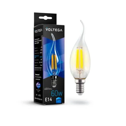 Лампа светодиодная филаментная Voltega E14 6W 4000К прозрачная VG10-CW1E14cold6W-F 7018 